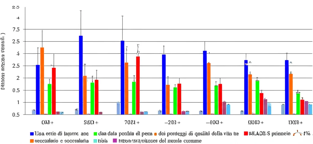 Una serie di grafici a barre colorati che mostrano la comparazione della perdita di peso e dei punteggi di qualità della vita tra pazienti SADI-S primario e secondario, e tra diverse lunghezze del canale comune. Immagine macro con obiettivo da 100mm, alta definizione e illuminazione controllata per enfatizzare la chiarezza dei dati presentati.