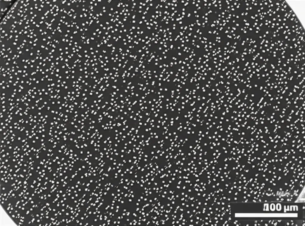 Primo piano macro di un sottile strato di nanocomposito ZnO-SnO2 depositato su un substrato di vetro, con particelle aggregate visibili, illuminazione da laboratorio controllata per evidenziare la texture, obiettivo macro 100mm, alta definizione dei dettagli superficiali.