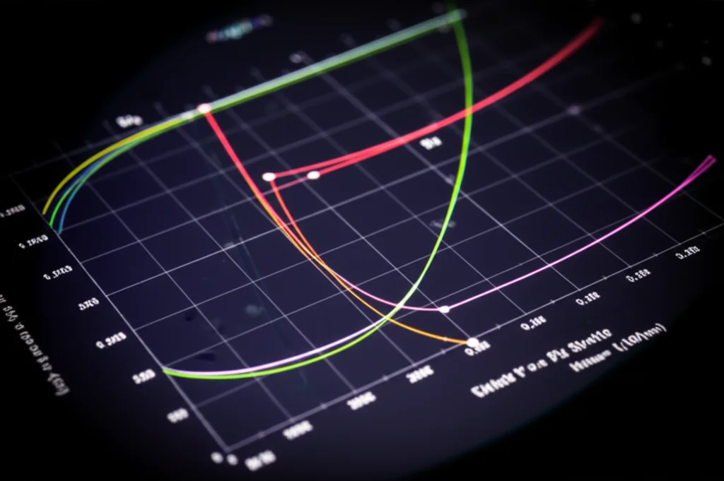 Un grafico matematico che mostra diverse curve di limiti superiori che convergono o si confrontano, con una linea che rappresenta il nuovo limite più stretto in evidenza. Macro lens, 100mm, illuminazione controllata e precisa, alta definizione dei dettagli del grafico.