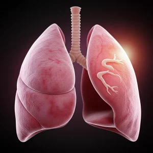 A highly detailed, macro shot (60mm lens) of healthy, pink newborn rat lung tissue, symbolizing recovery and the therapeutic effects of TSG-6, with controlled lighting emphasizing the delicate alveolar structures and a soft, hopeful glow.