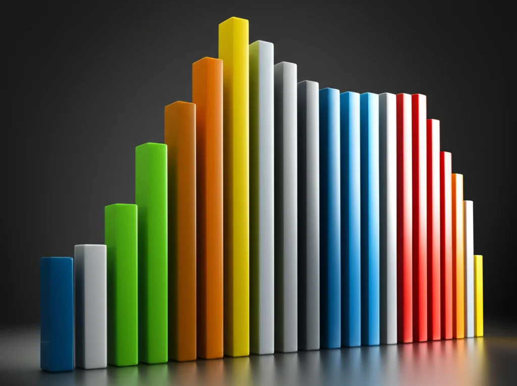 Visualizzazione grafica 3D di dati statistici globali che mostrano disparità sanitarie, con barre di diverse altezze che rappresentano diverse regioni del mondo. Illuminazione drammatica per enfatizzare le differenze, wide-angle, 15mm, sharp focus.