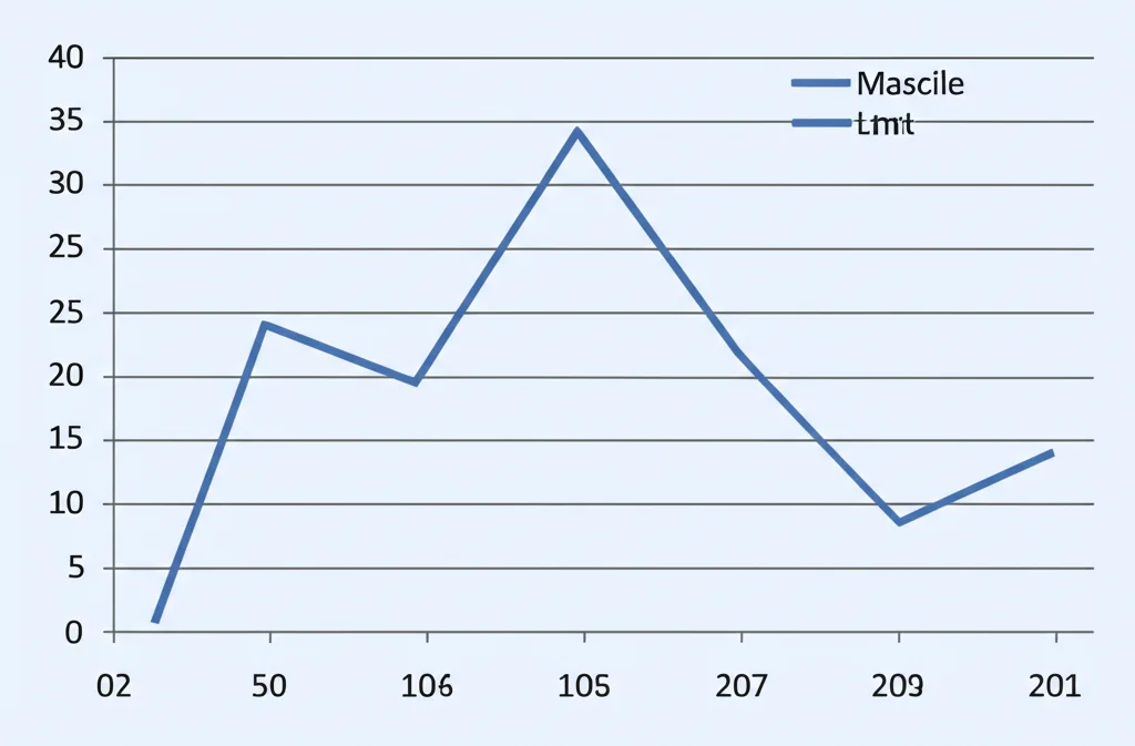 Un grafico stilizzato che mostra due linee di tendenza: una maschile con un tasso di successo nei finanziamenti leggermente superiore e una femminile leggermente inferiore, con un accenno di convergenza recente. Obiettivo macro da 60mm, alta definizione, illuminazione controllata per enfatizzare le linee del grafico, colori istituzionali come blu e grigio.