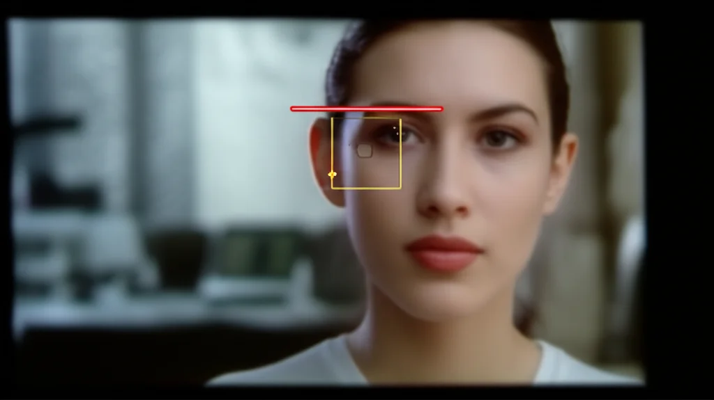 Un'immagine che illustra il concetto di meccanismo di attenzione in una rete neurale, con alcune parti di un'immagine video evidenziate (più luminose) rispetto ad altre, a simboleggiare il focus del modello, obiettivo prime 35mm, profondità di campo per sfocare lo sfondo e concentrarsi sulle aree attenzionate.