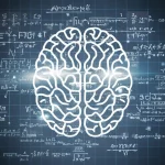 Immagine simbolica fotorealistica che rappresenta l'intersezione tra matematica e psicologia. Un cervello umano stilizzato è sovrapposto a formule matematiche luminose o grafici di dati astratti. Obiettivo prime, 35mm, profondità di campo, illuminazione drammatica controllata, duotono sottile blu profondo e grigio caldo.