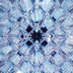 Photorealistic image of a glowing crystal lattice structure with distinct emission points, macro lens, 60mm, high detail, precise focusing, controlled lighting.