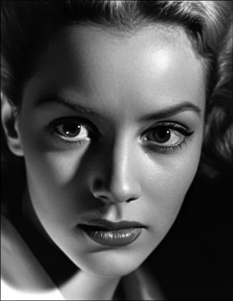 Ritratto di una persona che mostra una sottile espressione di dolore, fotografia in bianco e nero, obiettivo da 35mm, profondità di campo per mettere a fuoco il volto, stile film noir.