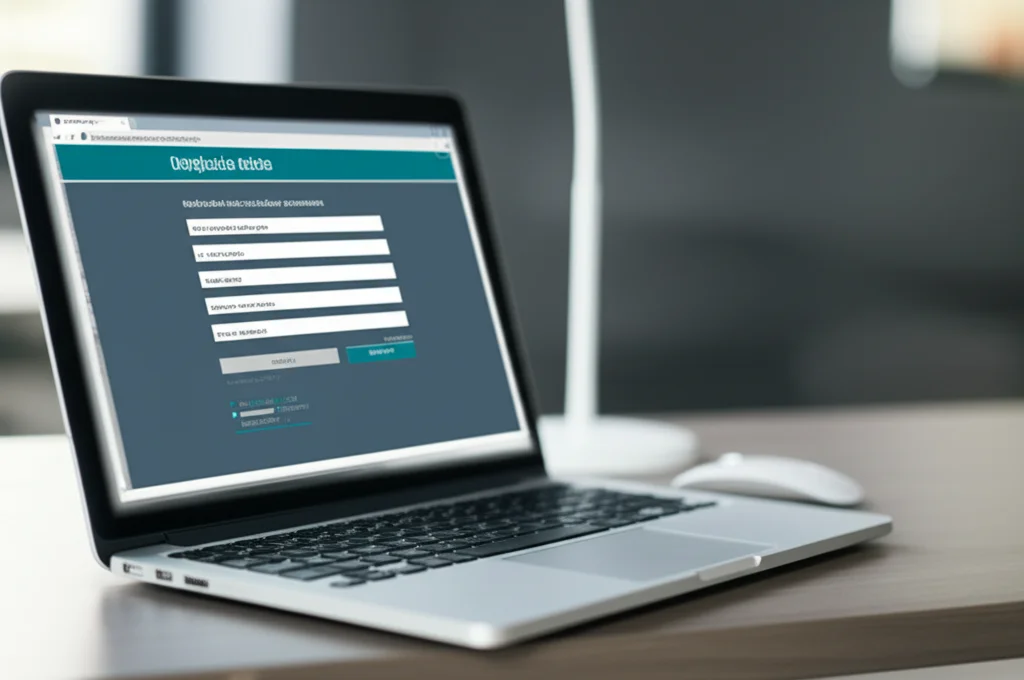 Interfaccia utente di un calcolatore medico online su uno schermo di un computer portatile, con campi di input per dati clinici e un risultato di probabilità di rischio visualizzato chiaramente. L'immagine è un primo piano dello schermo, obiettivo macro 60mm, alta definizione, illuminazione controllata per una leggibilità ottimale.