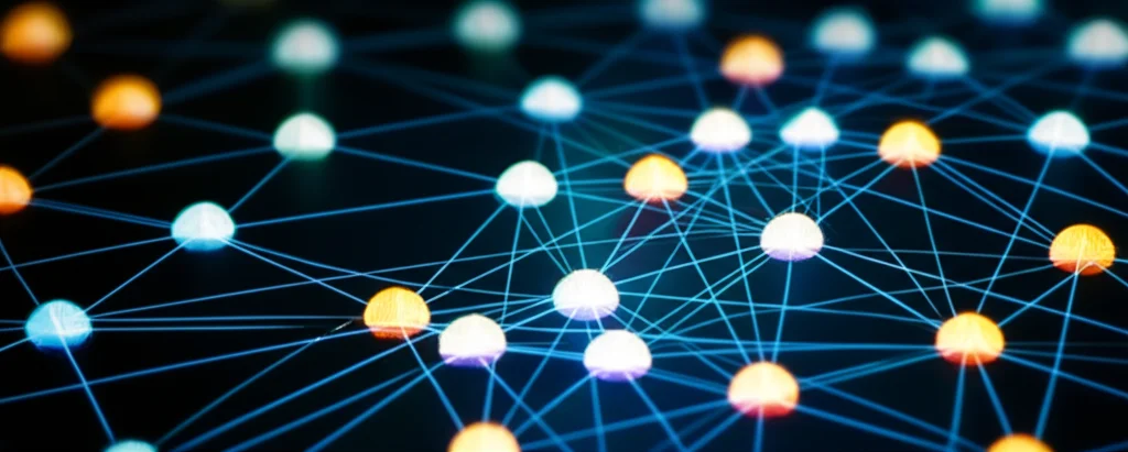 Diagramma concettuale di una rete neurale GA-BP con nodi e connessioni illuminate, su uno sfondo scuro che simboleggia l'elaborazione dati complessa. Lente macro, 60mm, alta definizione, illuminazione controllata per enfatizzare la struttura della rete.