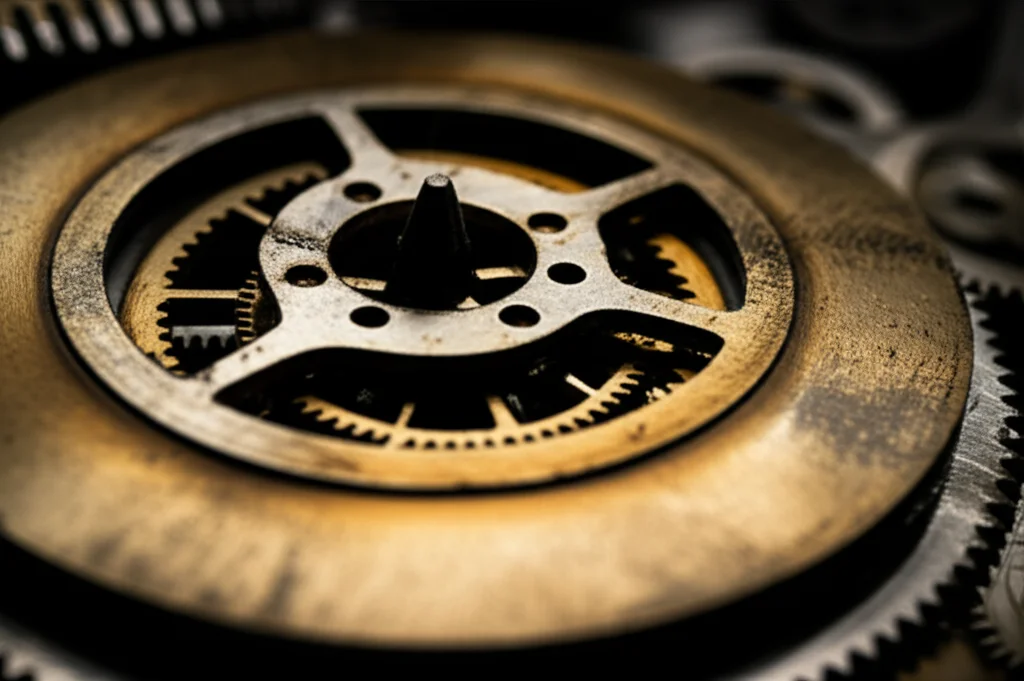 Una serie di ingranaggi di precisione che si incastrano perfettamente, illuminati da una luce calda, a simboleggiare il complesso ma armonioso funzionamento della robustezza cognitiva e delle sue componenti. Macro lens, 60mm, high detail, precise focusing.