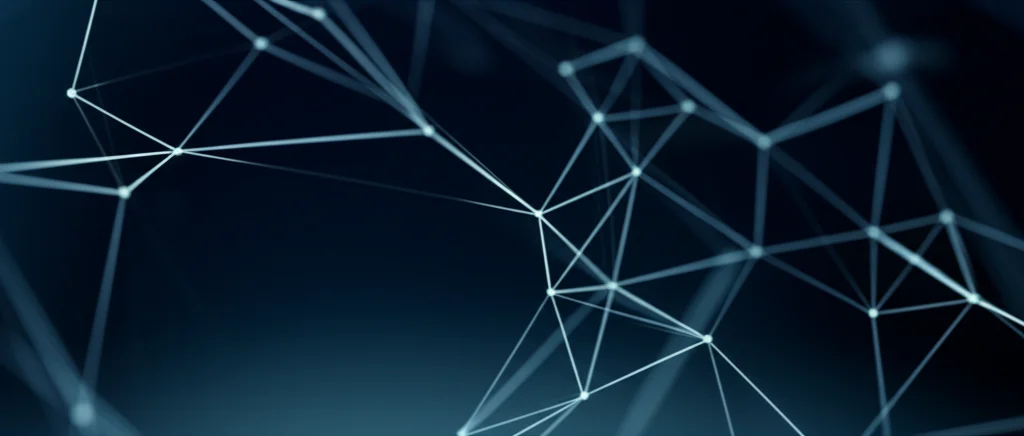 Visualizzazione astratta di una rete neurale complessa che analizza dati medici, con nodi luminosi e connessioni su sfondo scuro, obiettivo macro da 100mm per dettagli nitidi, illuminazione controllata per enfatizzare la struttura.