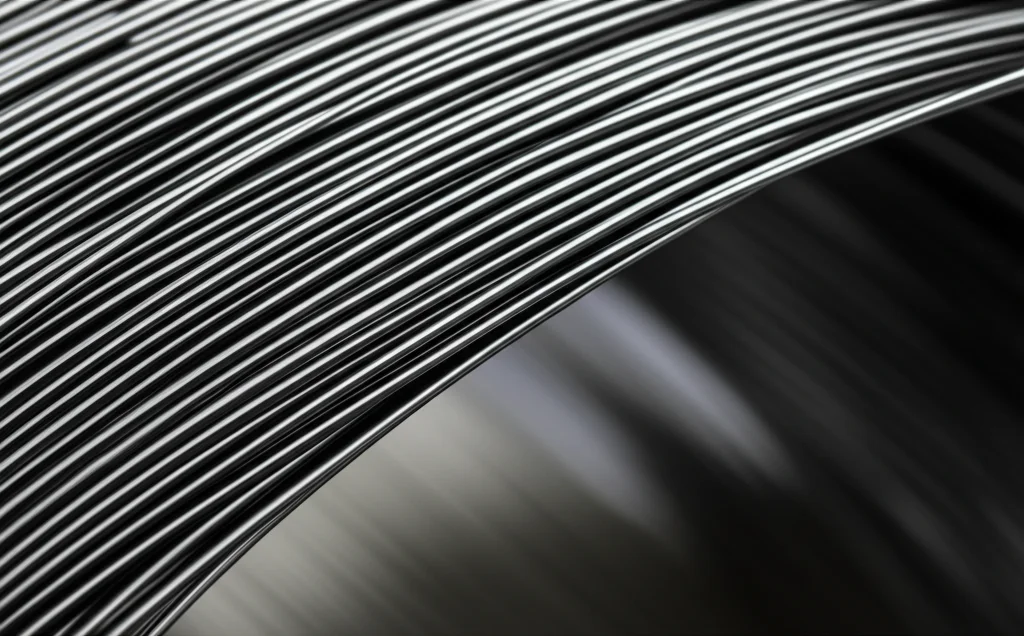 Close-up macro shot of fine Nitinol wires, showing different surface textures representing varied heat treatments, 100mm macro lens, high detail, precise focusing, controlled lighting.