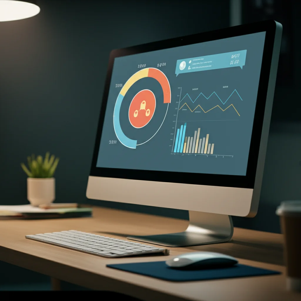 Interfaccia utente di una piattaforma di feedback online stilizzata su uno schermo di computer, con grafici e commenti visibili, macro lens 80mm, high detail, controlled lighting, colori neutri e design pulito.