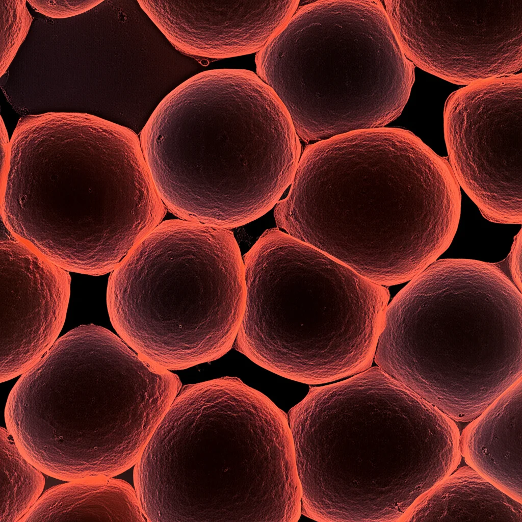 Abstract representation of cellular processes, macro lens, 105mm, high detail, precise focusing, controlled lighting, suggesting scientific investigation.