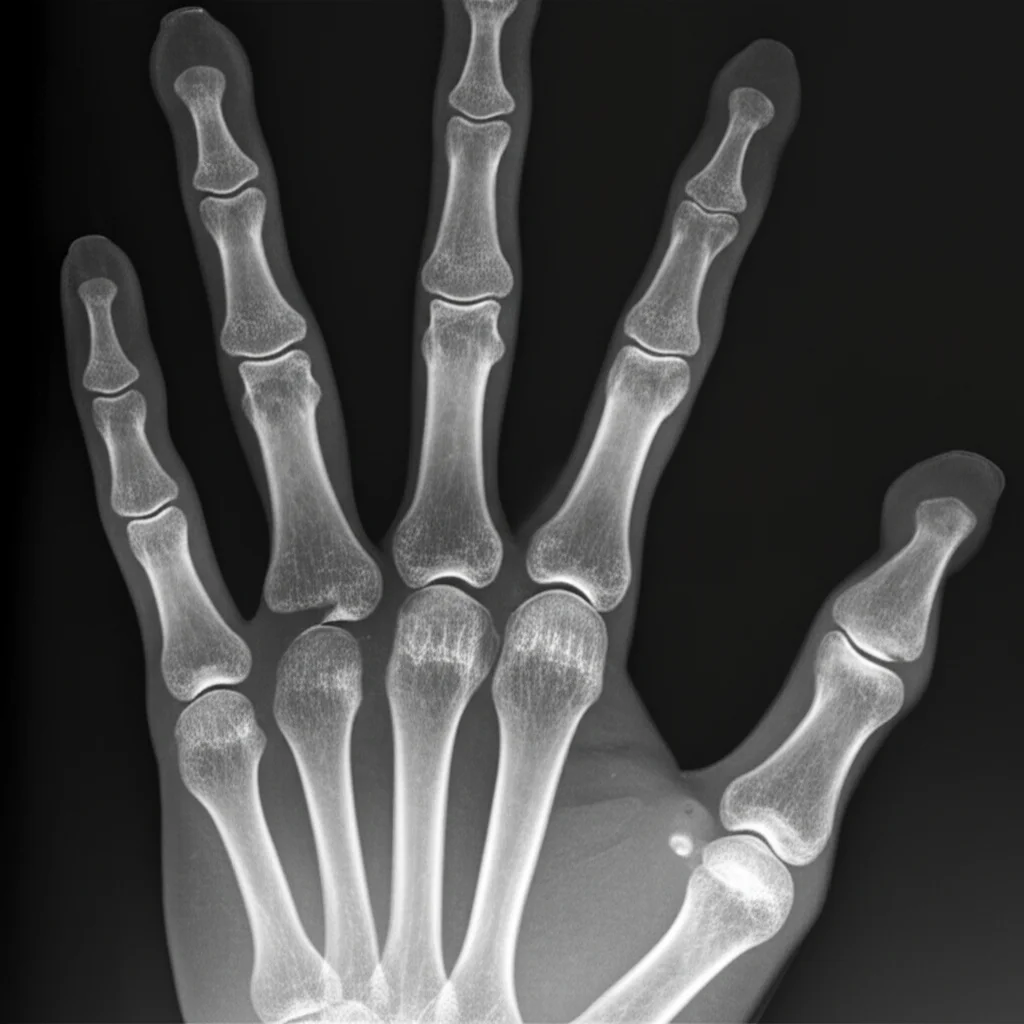 Schematic diagram illustrating five types (0-4) and subtypes of a new ulnar polydactyly classification system, showing varying levels of skeletal involvement from rudimentary digits to metacarpal duplication, macro lens, 60mm, high detail.