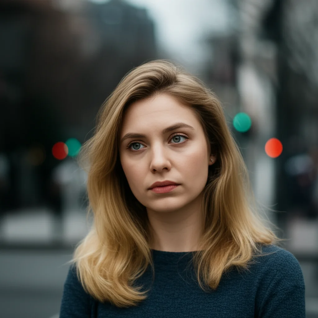 A portrait photography example: A woman, 35mm portrait, depth of field, showing a thoughtful expression, representing the target population and their health beliefs.