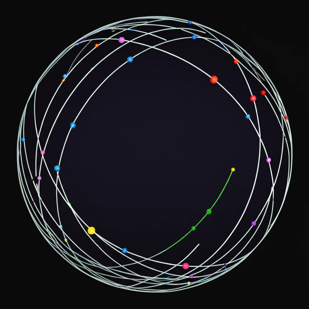 Illustrazione 3D fotorealistica di un Ellissoide di Poincaré di Ordine Superiore (HOPE) luminoso sospeso nello spazio. Sulla sua superficie ellittica sono visibili diversi punti colorati che rappresentano stati di polarizzazione complessi di fasci vettoriali non cilindrici. Lo sfondo è scuro e astratto, mettendo in risalto l'ellissoide. Illuminazione drammatica, alto dettaglio, rendering scientifico.