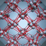 Visualizzazione artistica fotorealistica della struttura atomica del composto intermetallico GdAl2, evidenziando la sua stabilità sotto pressione e temperatura, con effetti luminosi che suggeriscono l'analisi computazionale DFT+AI, stile macro lens 100mm, high detail, controlled lighting.