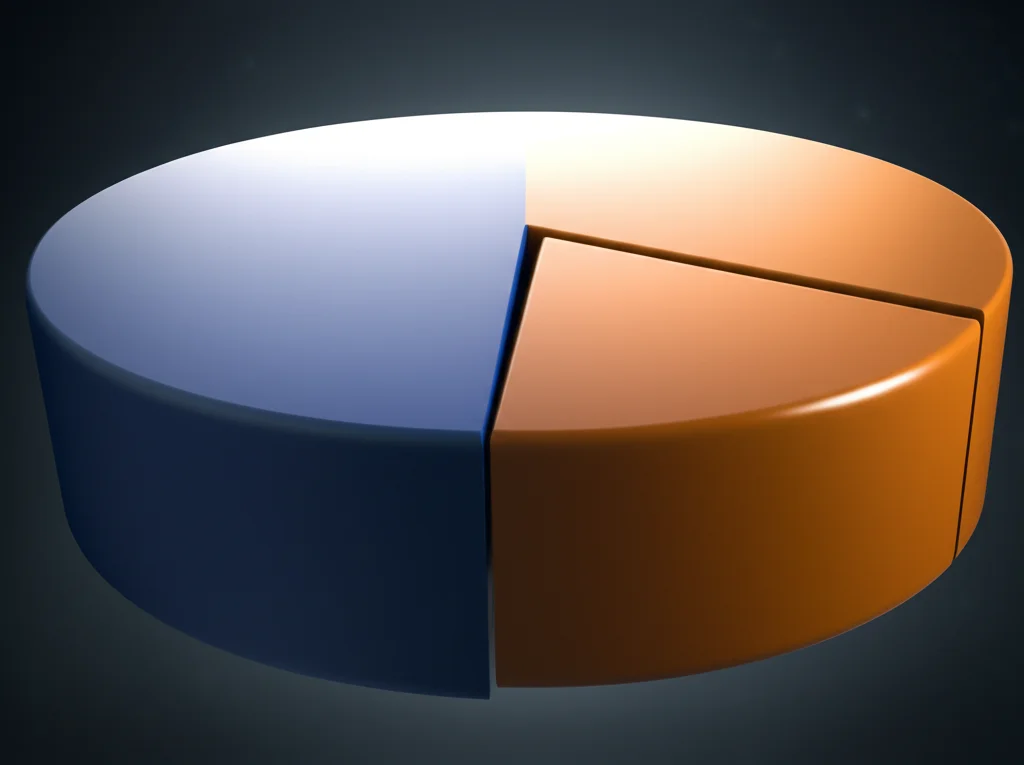 Un grafico a torta tridimensionale che mostra la contribuzione dei diversi fattori di rischio per la PAD, con il segmento dell'iperglicemia a digiuno visibilmente più grande. Macro lens, 60mm, high detail, precise focusing, controlled lighting per evidenziare le texture e i colori del grafico.