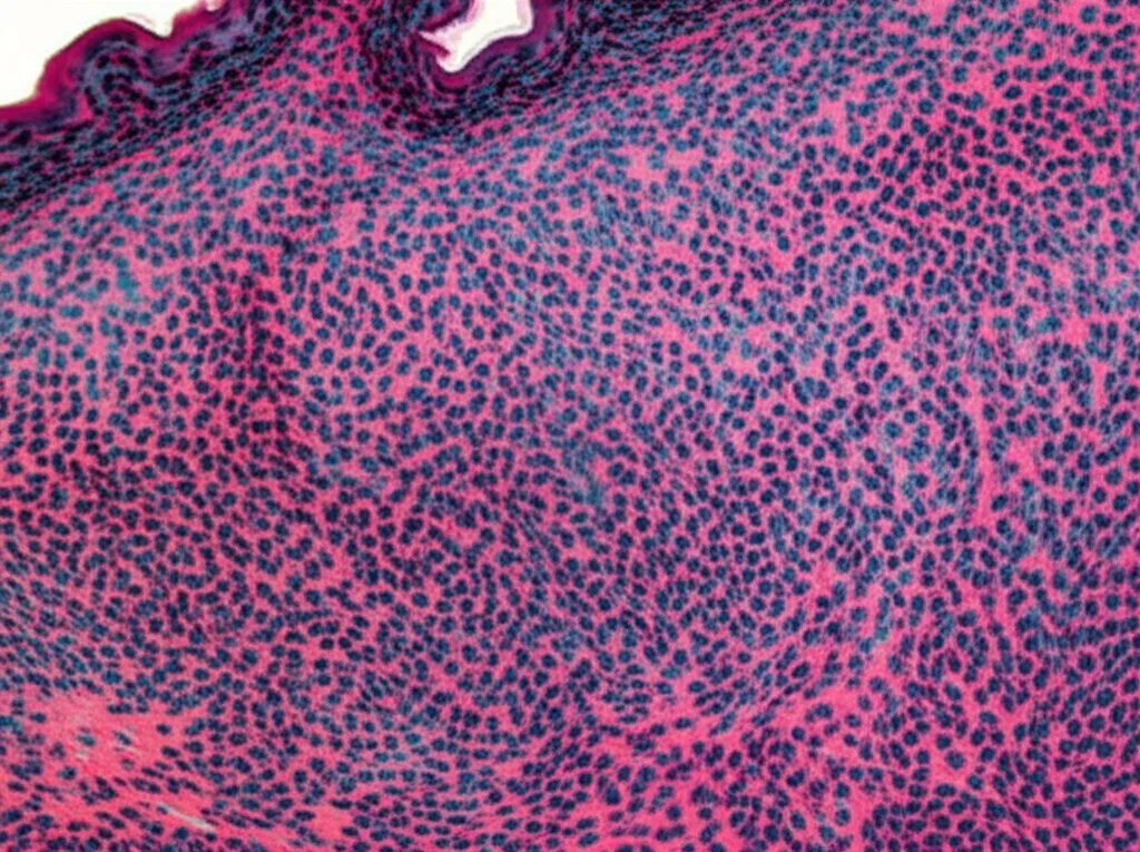 Immagine macro con lente da 70mm della corteccia uditiva di un topo, con illuminazione controllata per evidenziare dettagli cellulari e segni di stress ossidativo, alta definizione, messa a fuoco precisa.