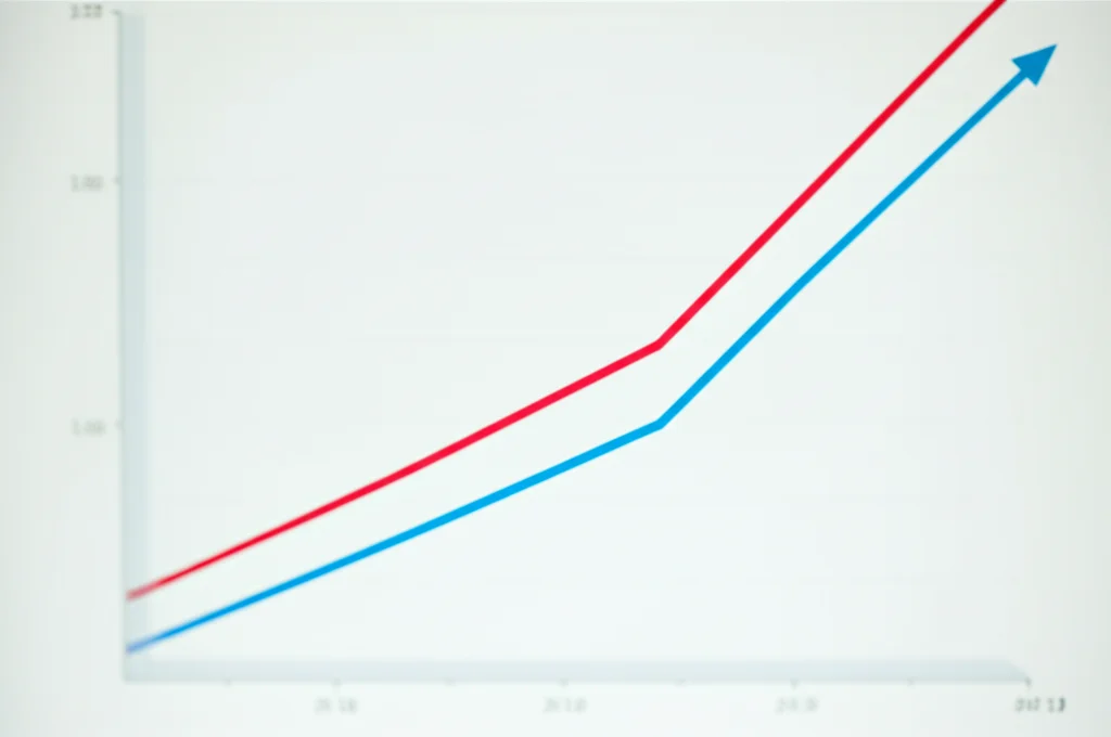 Grafico stilizzato che mostra una linea dei costi in forte discesa accanto a una linea dei tassi di diagnosi in forte salita, rappresentando l'efficienza del test riflesso per l'epatite delta. Wide-angle lens, 20mm, sharp focus, colori chiari e contrastanti.