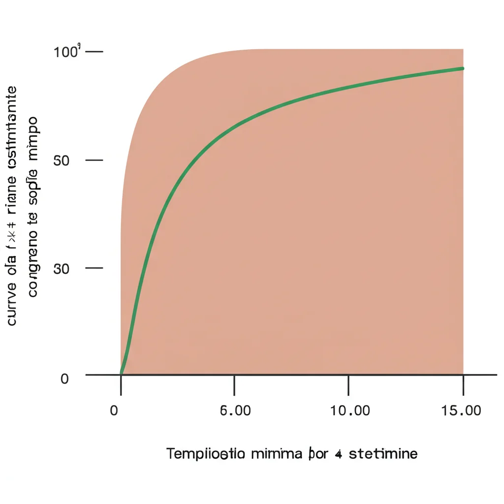 Grafico stilizzato che mostra una curva di concentrazione del farmaco nel tempo, con un andamento che rimane costantemente sopra una soglia minima per 4 settimane. Sfondo pulito, colori tenui, focus sulla chiarezza dei dati. Dettaglio elevato.