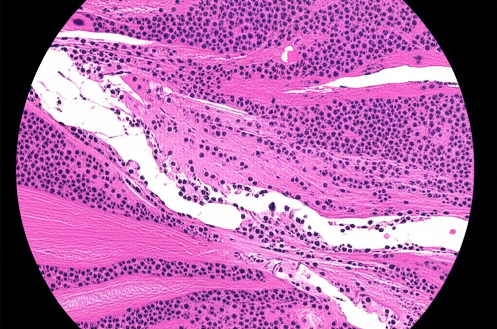 Immagine fotorealistica, obiettivo macro 100mm, che mostra un primo piano dettagliato di tessuto adiposo mesenterico infiammato con piccoli noduli, rappresentativo della panniculite mesenterica, illuminazione controllata per evidenziare la texture.