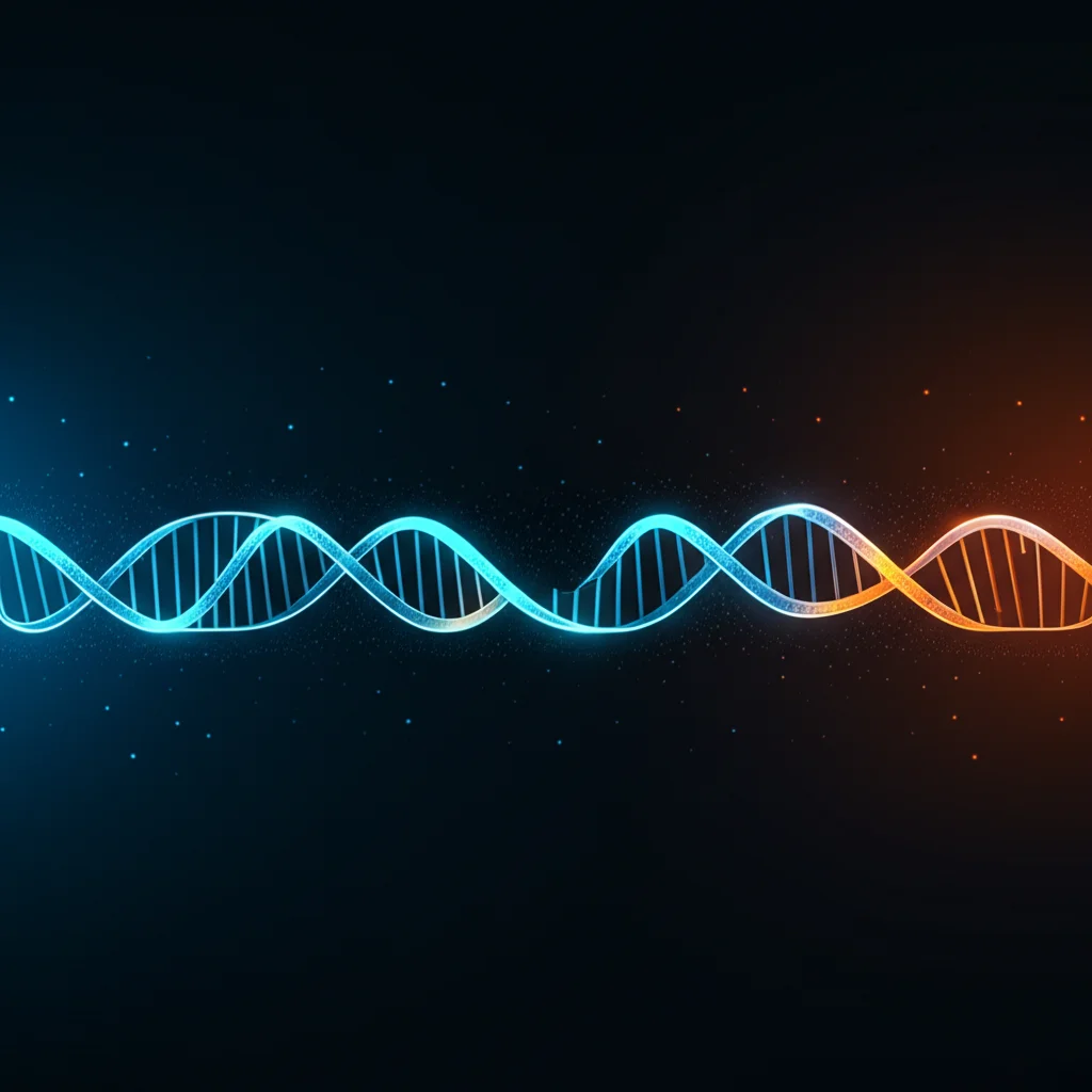Grafico astratto che mostra una linea temporale con punti luminosi che appaiono molto prima di un evento finale marcato, simboleggiando il rilevamento precoce del ctDNA rispetto alla recidiva clinica, colori blu e arancione su sfondo scuro, stile infografica high-tech.