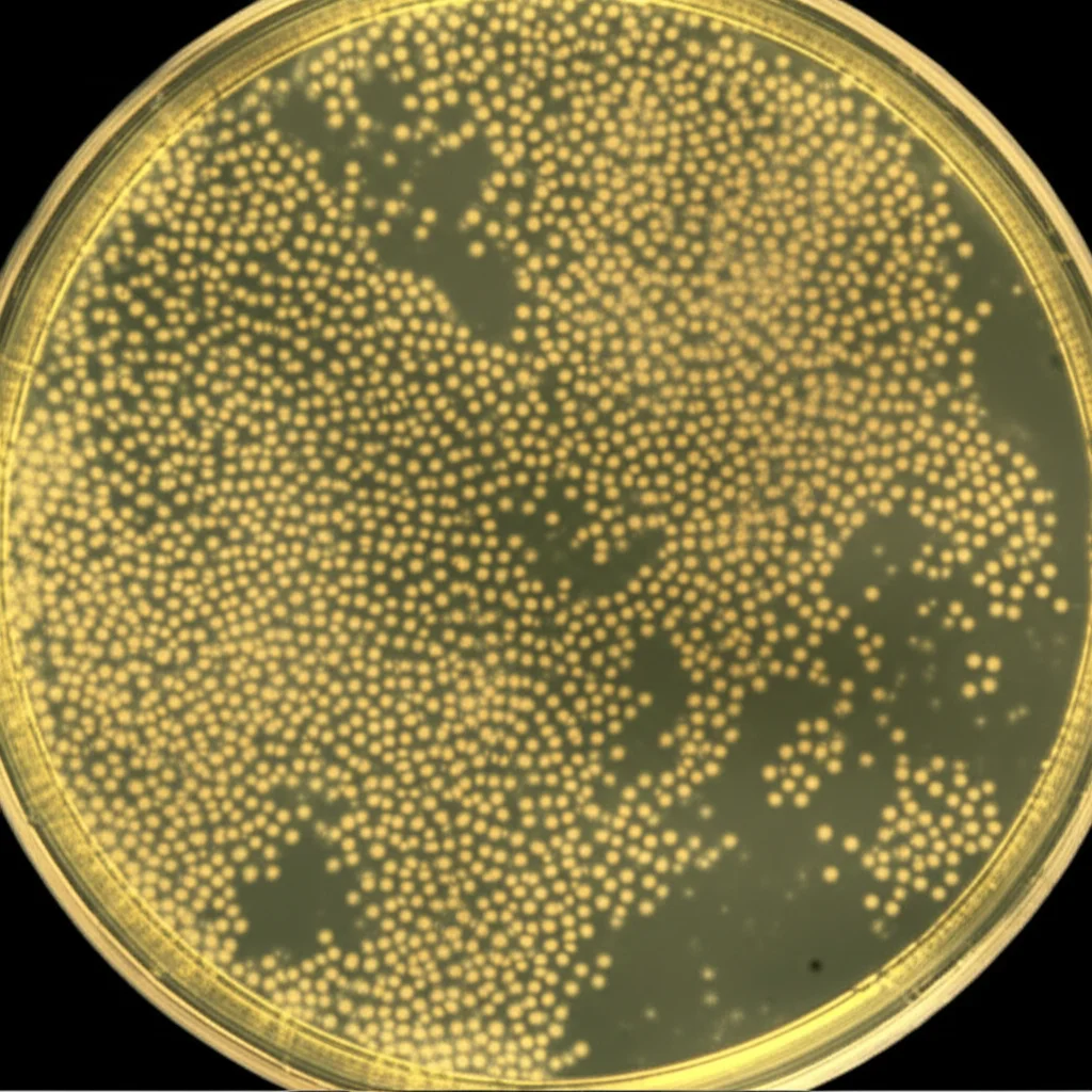 Immagine macro ad alta definizione di colonie di cellule staminali embrionali umane in una piastra di Petri. Alcune colonie hanno morfologia piatta (primed), altre a cupola (naïve). Illuminazione controllata da laboratorio, obiettivo macro 100mm, messa a fuoco precisa sulle strutture cellulari, stile fotorealistico.