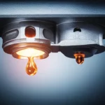 A macro shot, 80mm lens, of a futuristic metal 3D printer nozzle tip with two distinct orifices, one smaller than the other. Tiny, glowing orange molten metal droplets are being precisely ejected. High detail, precise focusing, controlled studio lighting with a subtle blue and metallic grey duotone to emphasize the technology and the molten metal.