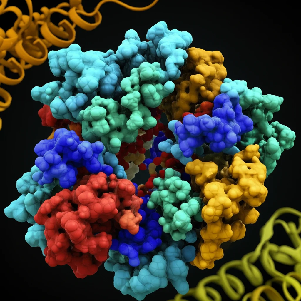 Render 3D fotorealistico, stile macro fotografia con obiettivo da 85mm, che mostra una molecola di Urolitina A inserita con precisione nella tasca del sito attivo della proteina del recettore MET. Illuminazione drammatica e controllata che evidenzia i punti di contatto e i legami idrogeno tra la molecola e la proteina. Alta definizione, dettagli molecolari accurati.