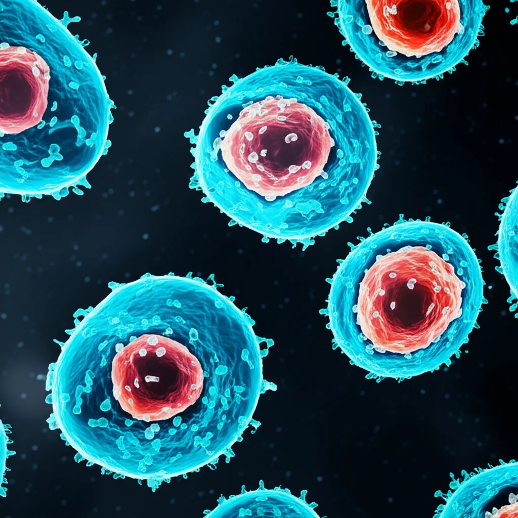 Microscopic view of cancer cells under controlled lighting, macro lens, 100mm, high detail