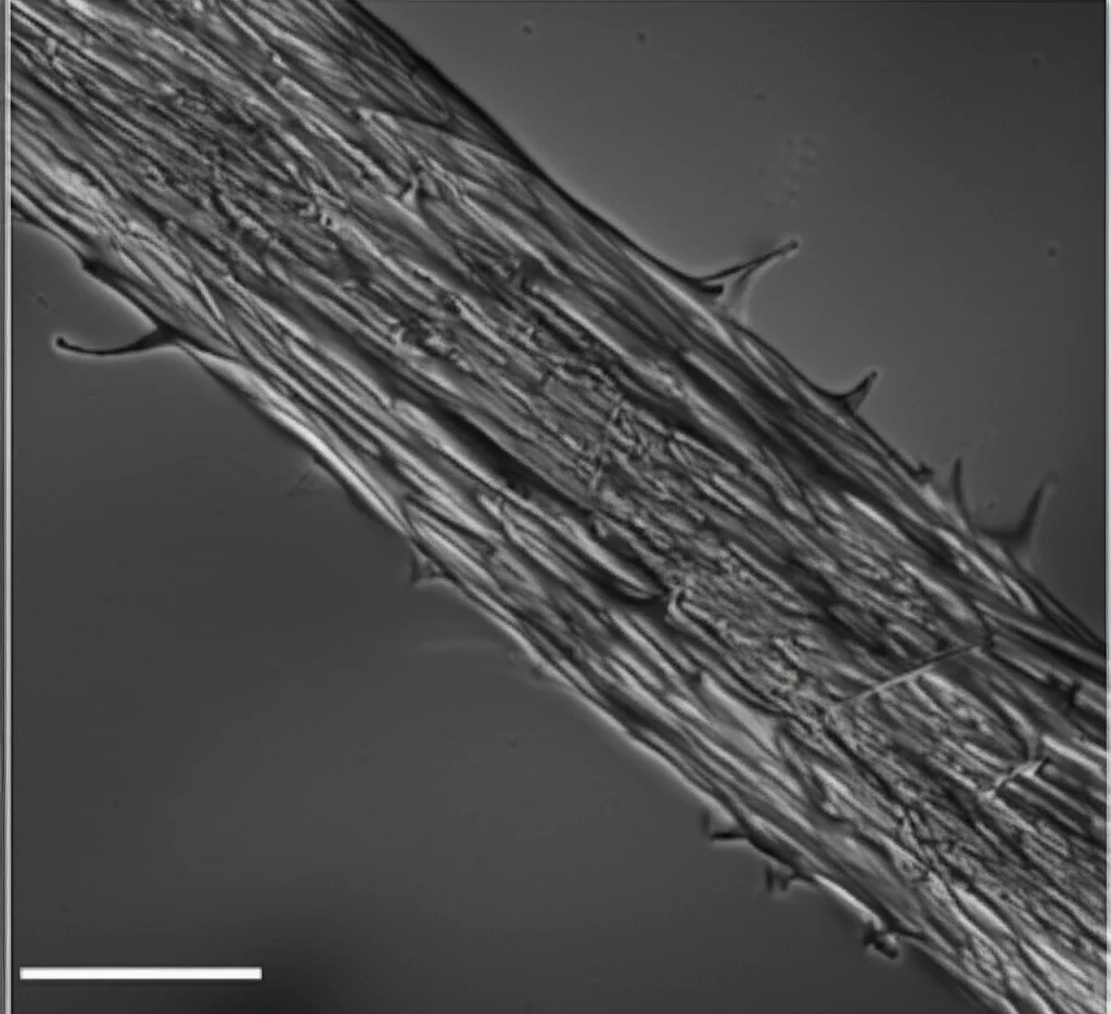 Vista microscopica tramite obiettivo macro 100mm che mostra fibre di polipropilene (PP) che fanno da ponte su una micro-crepa all'interno di una matrice di calcestruzzo ad alta resistenza (HSC), alta definizione, messa a fuoco nitida sull'interfaccia fibre-calcestruzzo, illuminazione controllata.