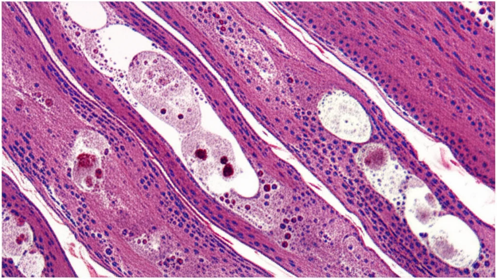 Comparison of brown adipose tissue morphology, showing healthy versus whitened adipocytes with large lipid droplets, macro lens, high detail, controlled lighting.