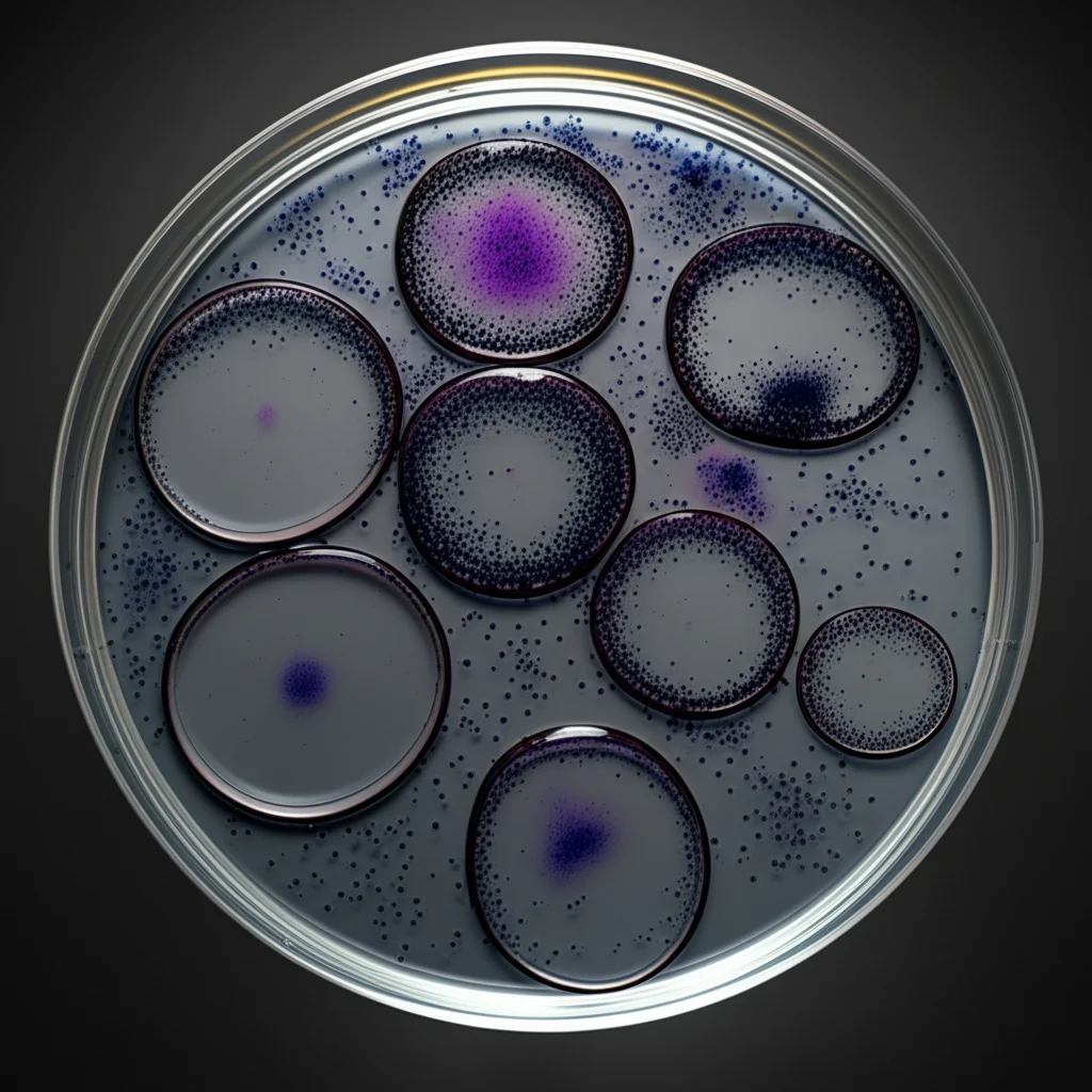 Fotografia macro di un piccolo campione di tessuto di uccello conservato in una piastra di Petri, obiettivo macro 80mm, alto dettaglio, illuminazione controllata da laboratorio, che suggerisce strutture cellulari e la potenziale presenza di parassiti microscopici.