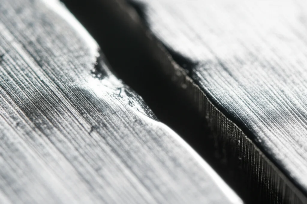 Macro lens, 100mm, high detail, precise focusing, controlled lighting, close-up of a piece of industrial-grade 316 stainless steel showing subtle surface irregularities, hinting at material properties and potential damage.