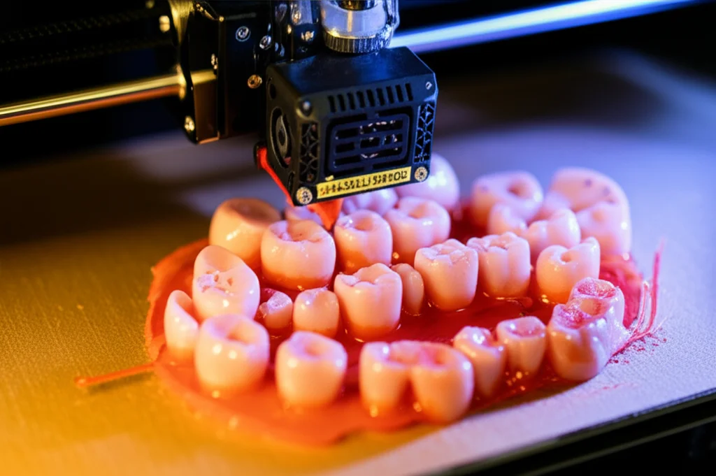 A detailed view of a 3D printer creating a complex medical phantom insert, macro lens, 100mm, high detail, controlled lighting.