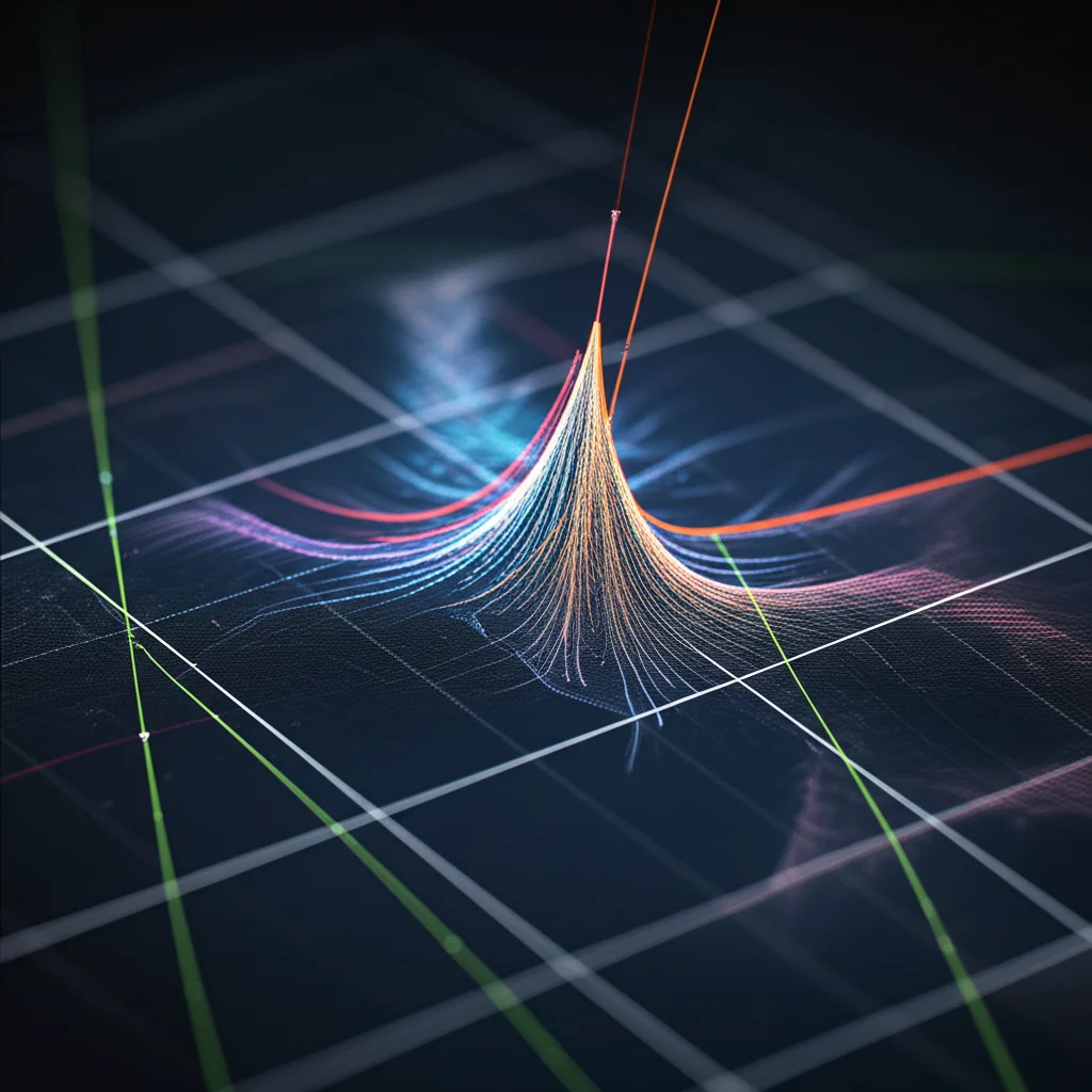 Abstract data visualization showing skewed distribution, 24mm wide-angle, sharp focus