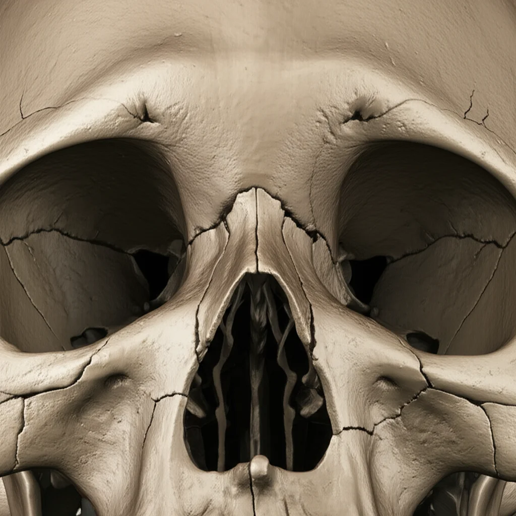 Photorealistic image of a detailed 3D rendering of a human skull based on CT data, focusing on the cranial sutures. Macro lens, 100mm, high detail, precise focusing, controlled lighting, showing the intricate patterns of the sutures.