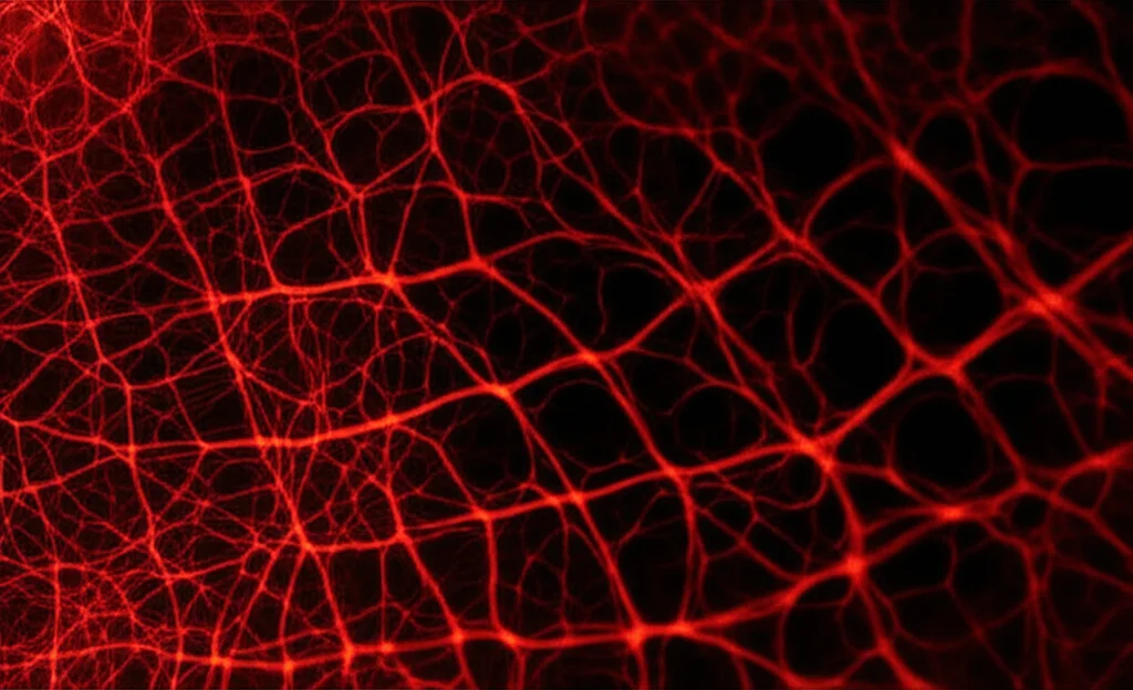 Abstract representation of brain activity and blood vessels, using macro lens, 105mm, high detail, controlled lighting.