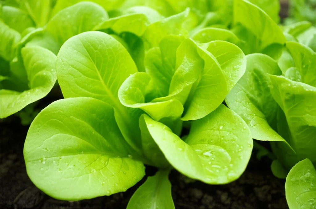 Primo piano macro di foglie di lattuga fresca e pomodori rossi in un orto urbano rialzato, obiettivo macro 100mm, illuminazione controllata per evidenziare i dettagli delle gocce d'acqua sulle foglie e la texture del terreno leggermente scuro, messa a fuoco precisa sulla verdura.