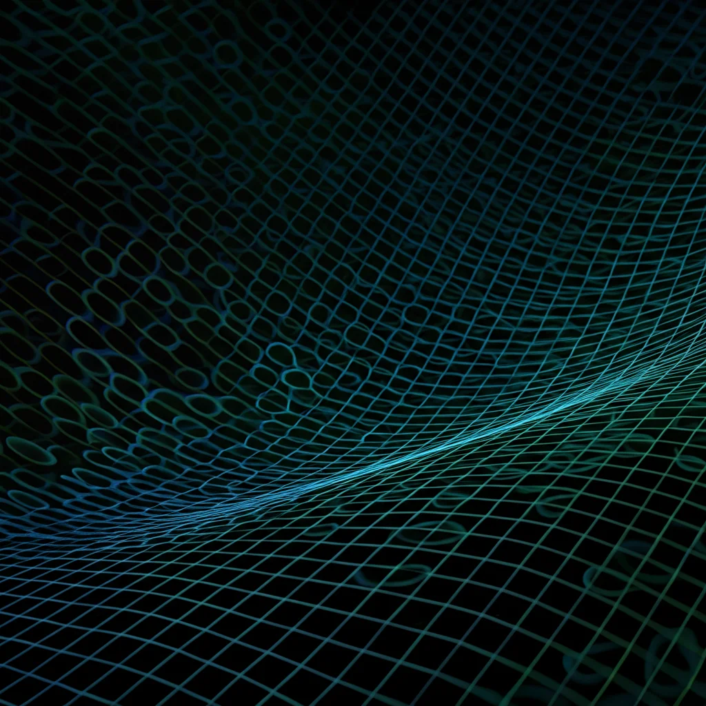 Illustrazione del gruppo affine come uno spazio geometrico distorto, con una griglia sovrapposta che mostra una funzione peso (weight) con proprietà di raddoppio (doubling condition) visualizzate tramite cerchi concentrici di intensità variabile, stile grafico tecnico, obiettivo grandangolare 18mm, messa a fuoco nitida.