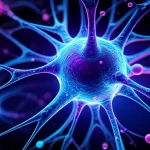Macro lens, 100mm, high detail, precise focusing, an abstract artistic representation of a liquid neural network with flowing, interconnected nodes glowing in vibrant blues and purples, symbolizing the dynamic processing of medical data for pancreatitis prediction.