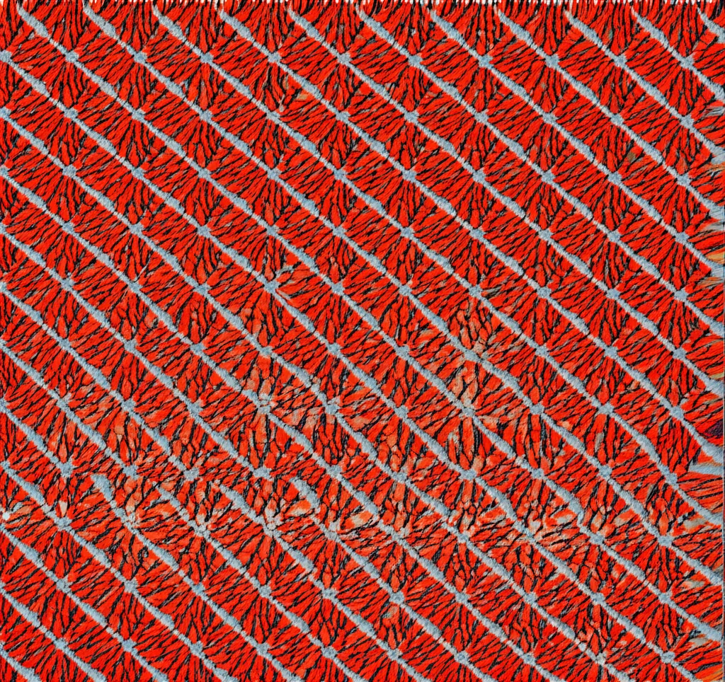 Visualizzazione astratta della struttura cristallina wurtzite di ScAlN che si riorganizza e si ordina durante il processo di annealing. Focus sui domini che si allineano. High detail, precise focusing, simulazione atomica.