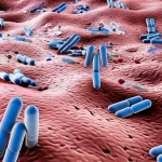 Macro lens, 60mm, high detail, precise focusing, controlled lighting of bacterial cells interacting with antibiotic molecules.