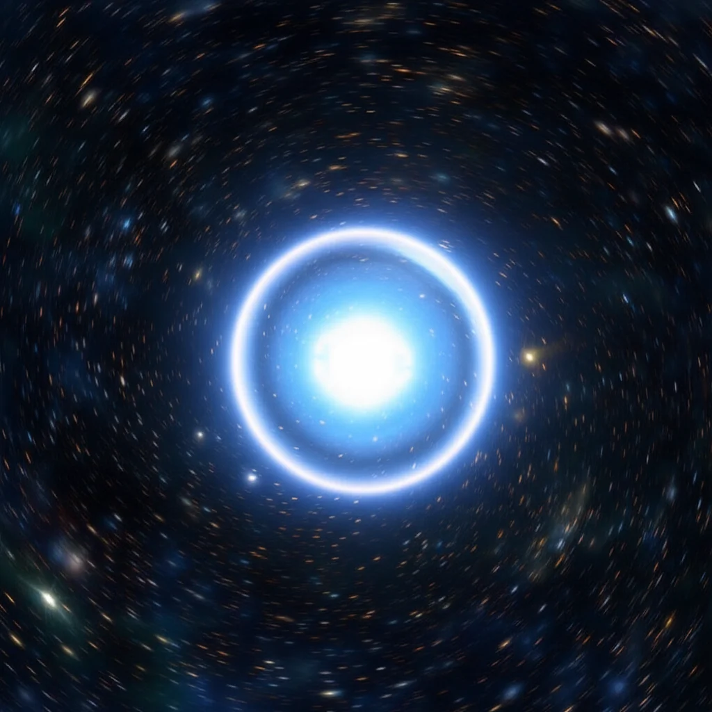 A detailed, photorealistic depiction of a charged compact star warping spacetime in a higher-dimensional universe, astronomical wide angle 10mm, long exposure.