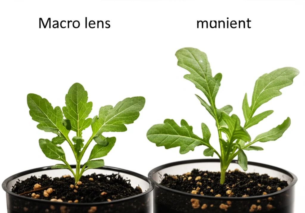 Macro lens, 100mm, high detail, precise focusing, controlled lighting, close-up of Arabidopsis thaliana plants, showing differences in leaf shape and size between a wild-type plant and a mutant plant with a heterozygous deletion, illustrating phenotypic variation.