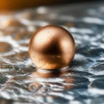 A photorealistic macro shot of a single copper atom anchored on a cerium oxide surface, showing atomic detail and precise focusing, 100mm macro lens.