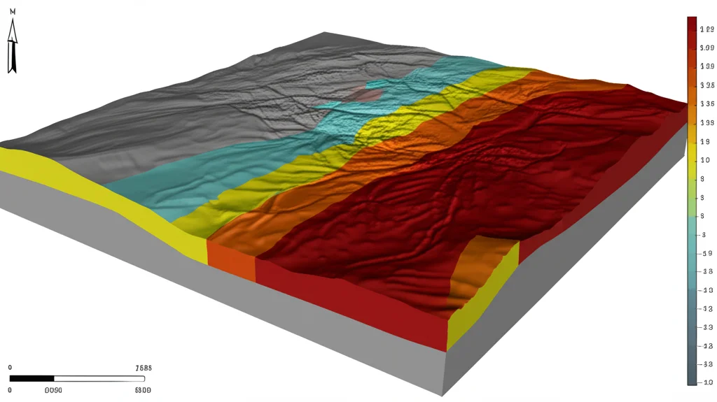 Schermata di un software di modellazione 3D che mostra il modello geologico del sottosuolo di Civita Castellana, con strati colorati che indicano depositi antropici (giallo/marrone) sopra strati naturali (grigio/rosso), alta risoluzione, illuminazione digitale che evidenzia la valle sepolta.