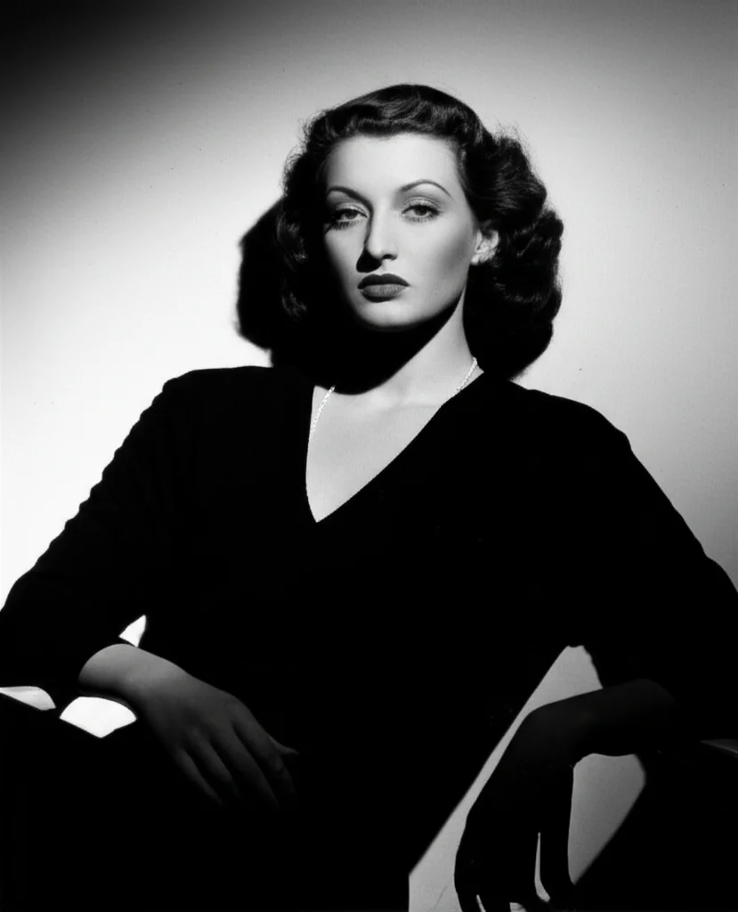 Fotografia di ritratto, stile film noir, di una donna di circa 30 anni seduta da sola in un ufficio scarsamente illuminato, il volto parzialmente in ombra esprime angoscia e conflitto interiore. Obiettivo 35mm, profondità di campo ridotta per focalizzare l'attenzione sull'espressione, bianco e nero ad alto contrasto.