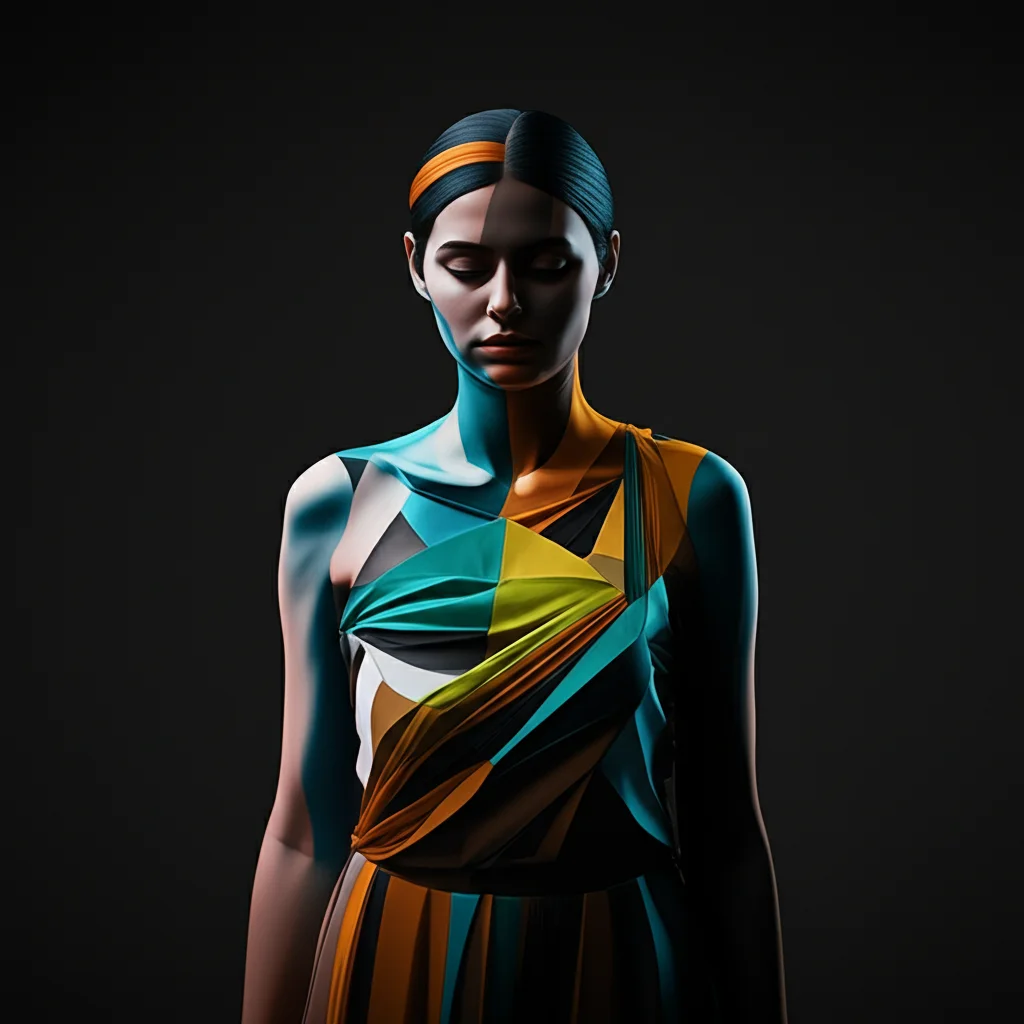 Immagine concettuale astratta che rappresenta la pressione culturale. Una figura femminile stilizzata al centro è circondata da forme geometriche scure e opprimenti che simboleggiano le norme sociali legate all'onore. Illuminazione drammatica, focus selettivo sulla figura centrale, obiettivo macro 90mm per enfatizzare i dettagli simbolici.